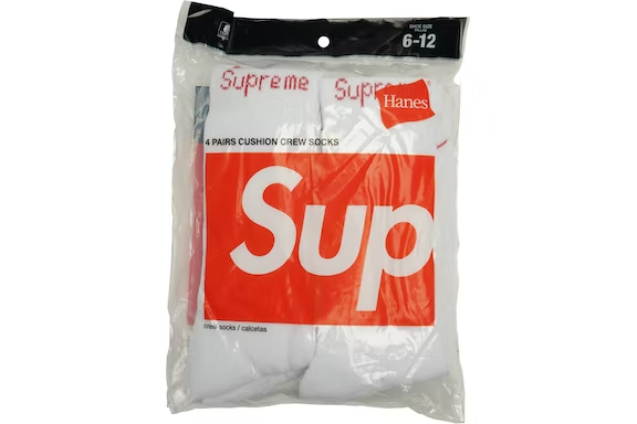 Supreme Hanes Crew Socks (4 Pack) White THE GARDEN